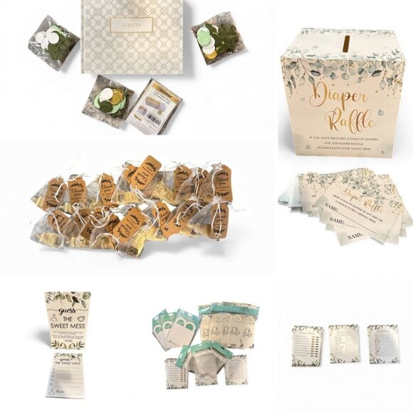 Baby Shower Party Supplies Set With Diaper Raffle Games Guest Book Party Favors - Picture 1 of 11